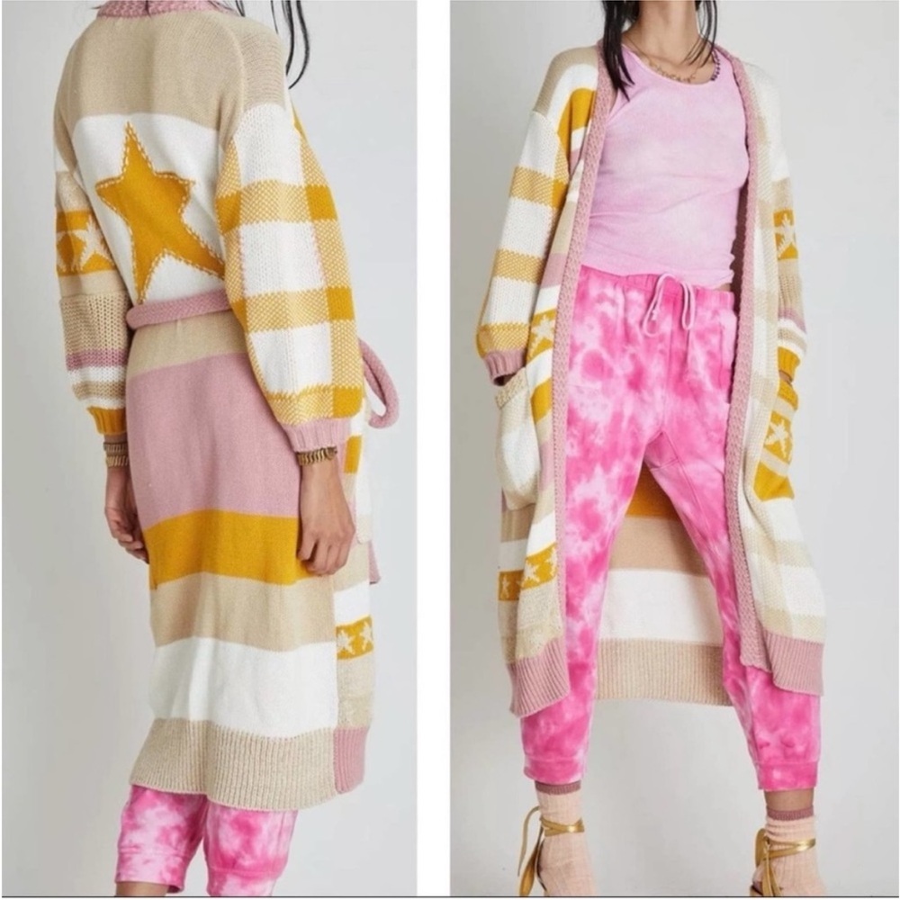 LoveShackFancy Grayson Duster Cardigan Desert Sunset Gingham Striped Star XS / S - Picture 3 of 11